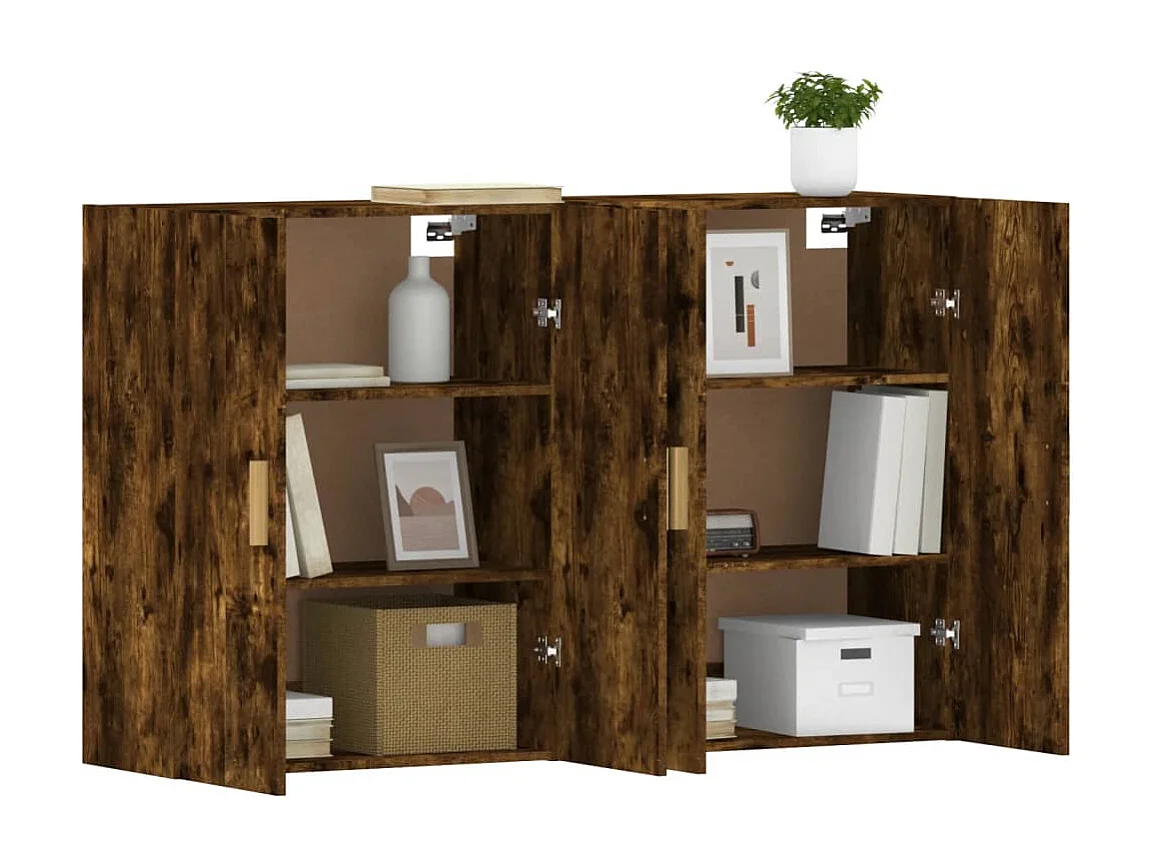 Armoires murales 2 pcs chêne fumé bois d'ingénierie