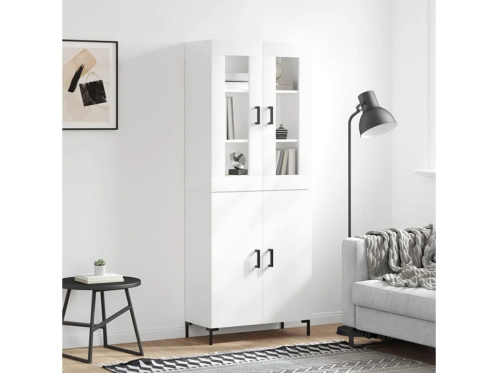 Credenza Bianco Lucido 69,5x34x180 cm in Legno Multistrato