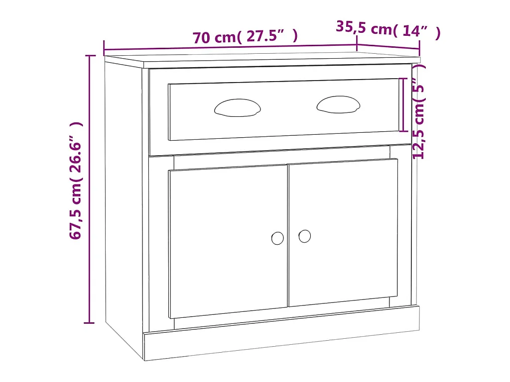 Buffets 2 pcs gris béton bois d'ingénierie