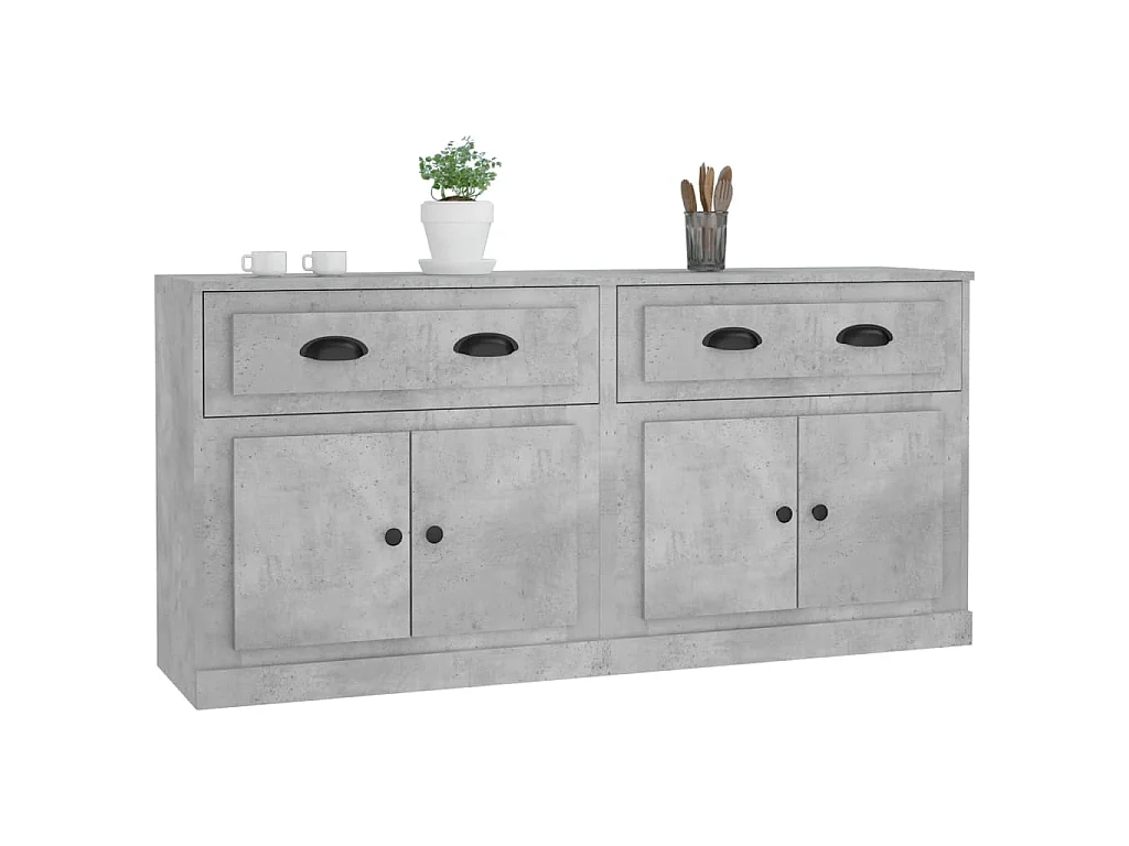 Buffets 2 pcs gris béton bois d'ingénierie