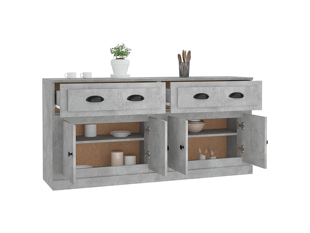Buffets 2 pcs gris béton bois d'ingénierie