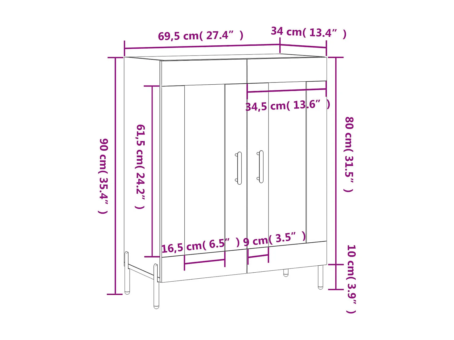 Buffet chêne marron 69,5x34x90 cm bois d'ingénierie