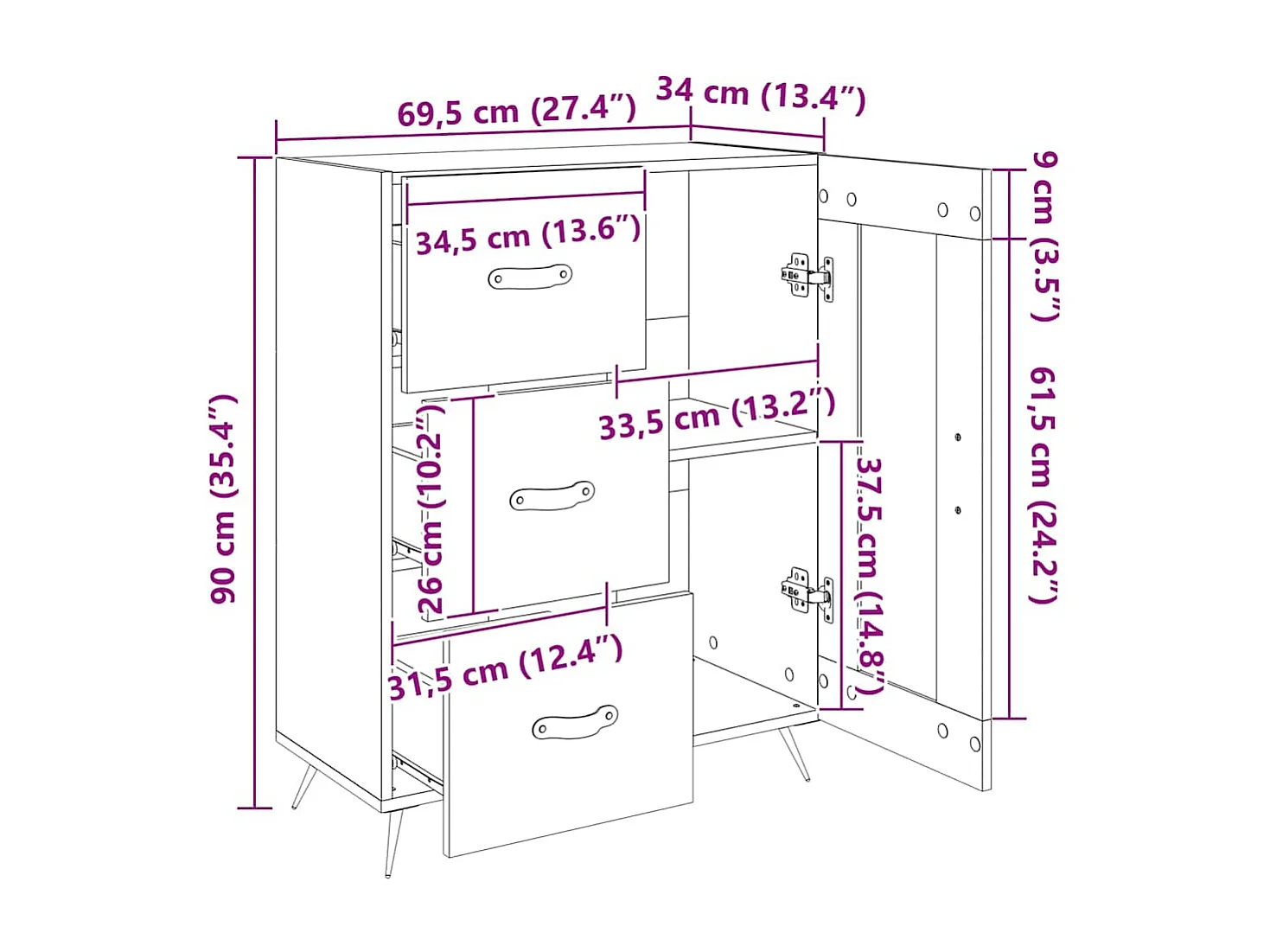 Sideboard Schwarz 69,5x34x90 cm Holzwerkstoff