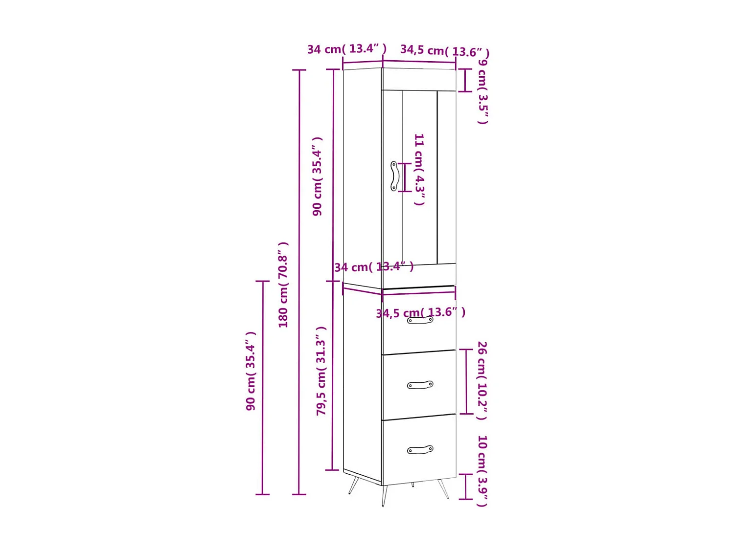 Highboard Weiß 34,5x34x180 cm Holzwerkstoff