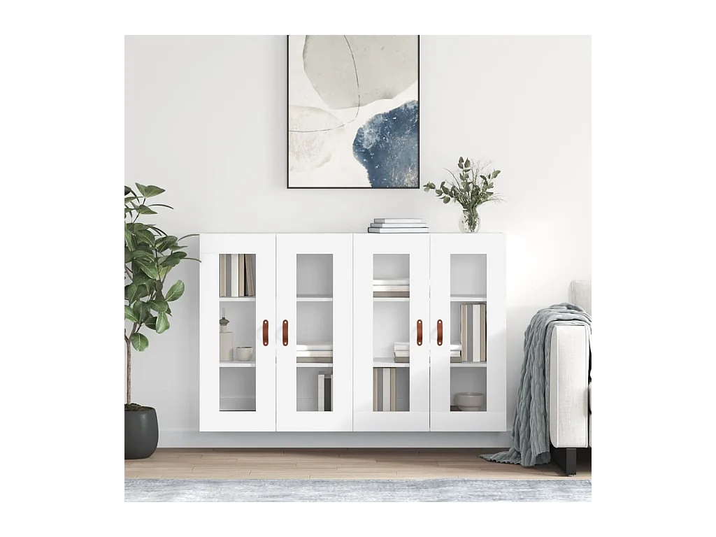 Armoires murales 2 pcs blanc bois d'ingénierie