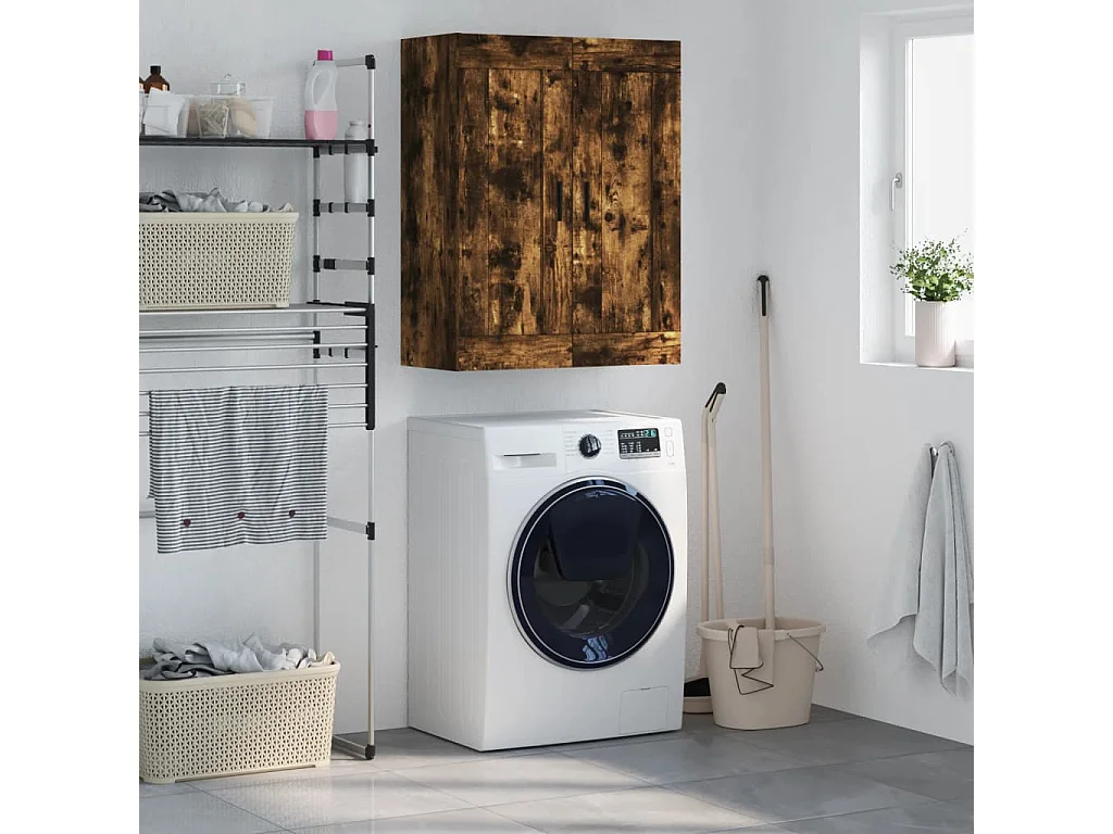 Armario de pared madera ingeniería roble ahumado 69,5x34x90 cm