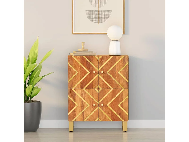 Beistellschrank Braun und Schwarz 60x33,5x75cm Massivholz Mango