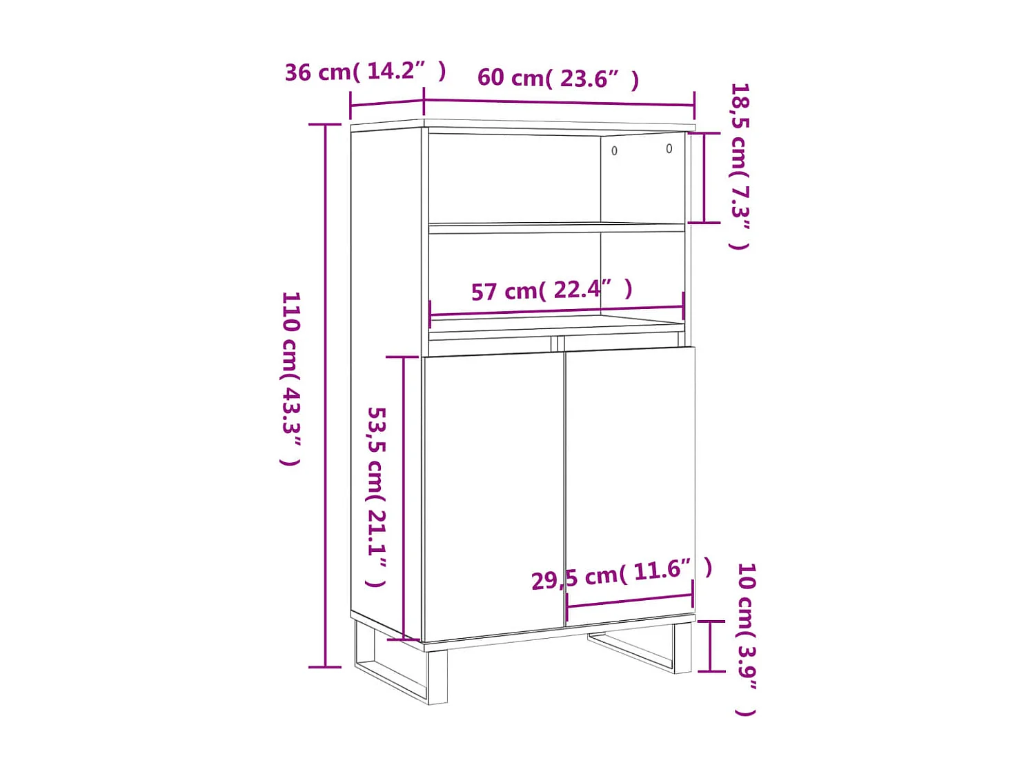 Buffet haut Blanc 60x36x110 cm Bois d'ingénierie