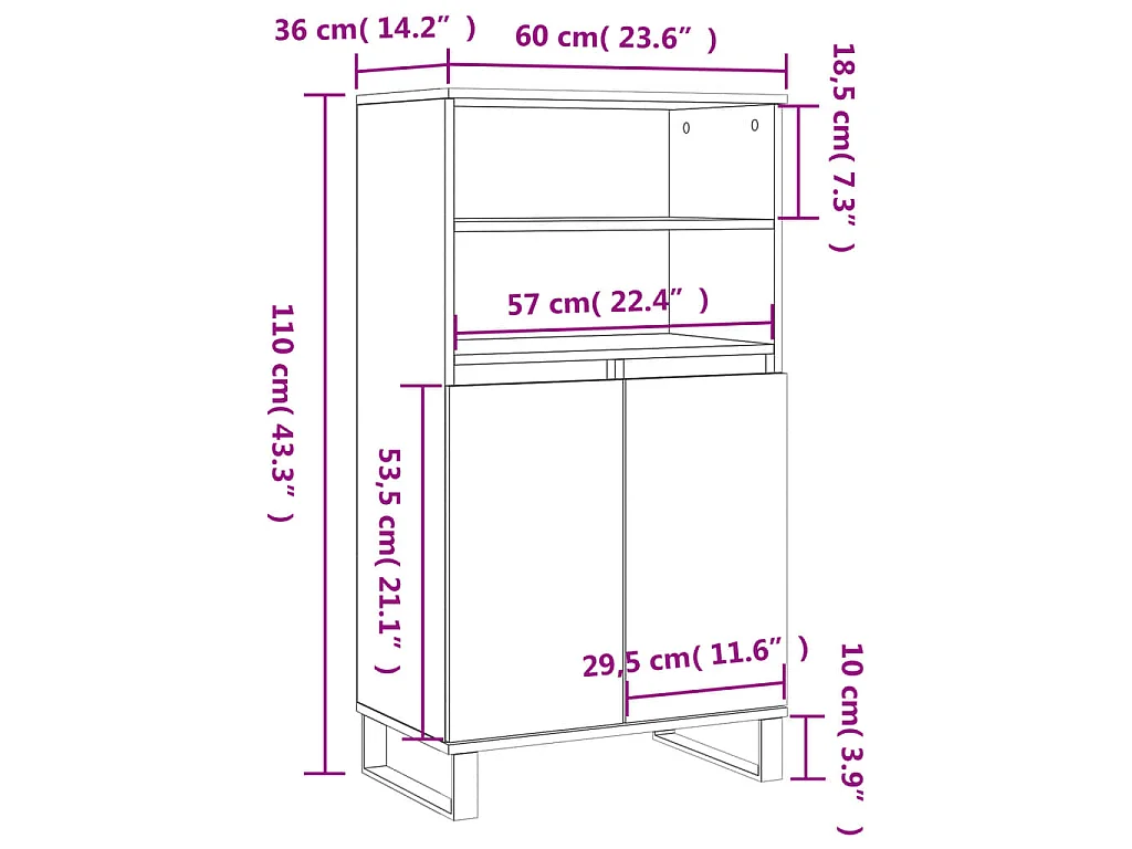 Credenza Alta Bianca 60x36x110 cm in Legno Multistrato