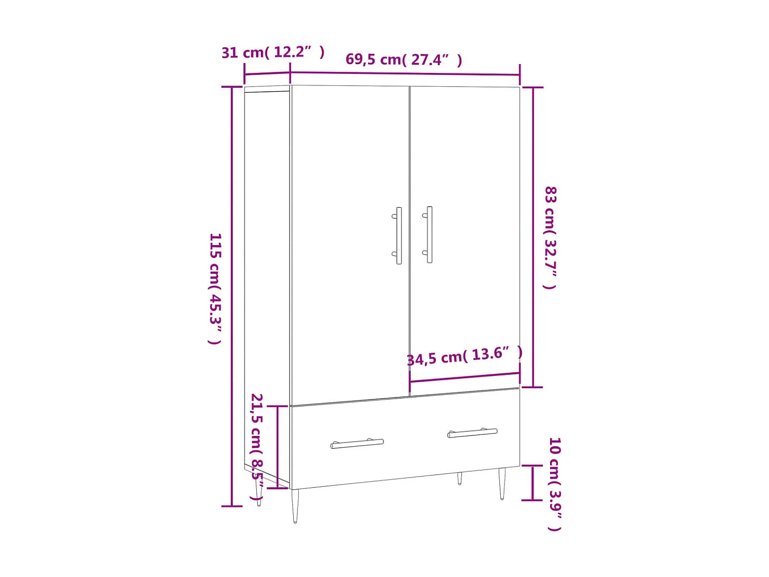 Aparador alto 69,5x31x115 cm derivados de madeira branco