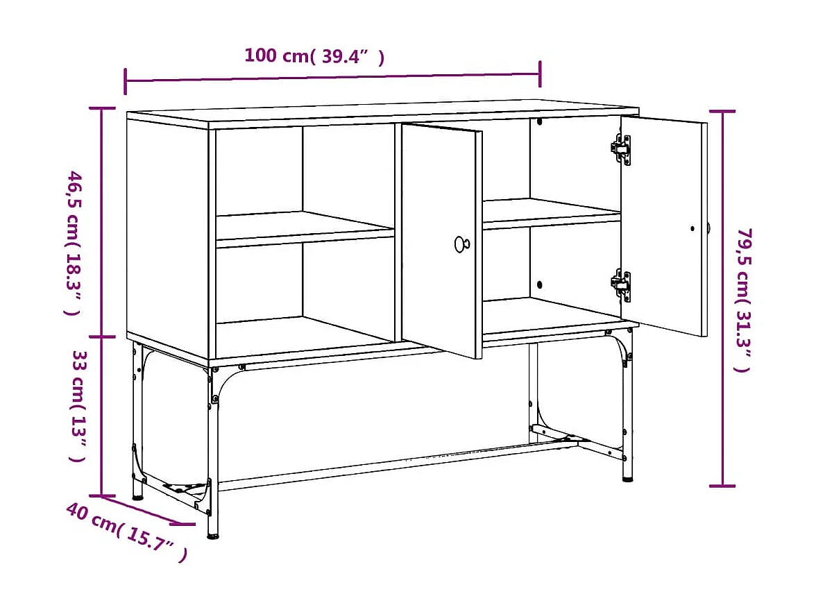 Buffet chêne fumé 100x40x79,5 cm bois d'ingénierie