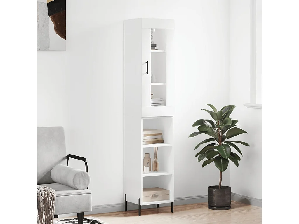 Aparador alto madera contrachapada blanco 34,5x34x180 cm