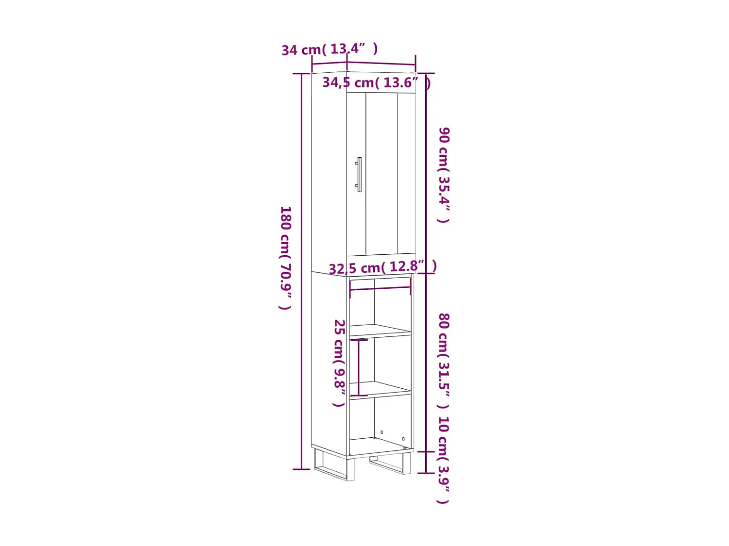Credenza Grigio Sonoma 34,5x34x180 cm in Legno Multistrato