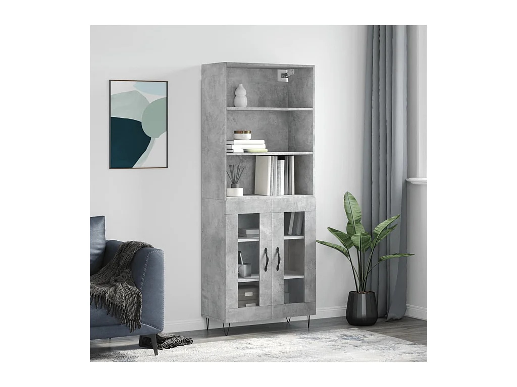 Hoge kast 69,5x34x180 cm bewerkt hout betongrijs