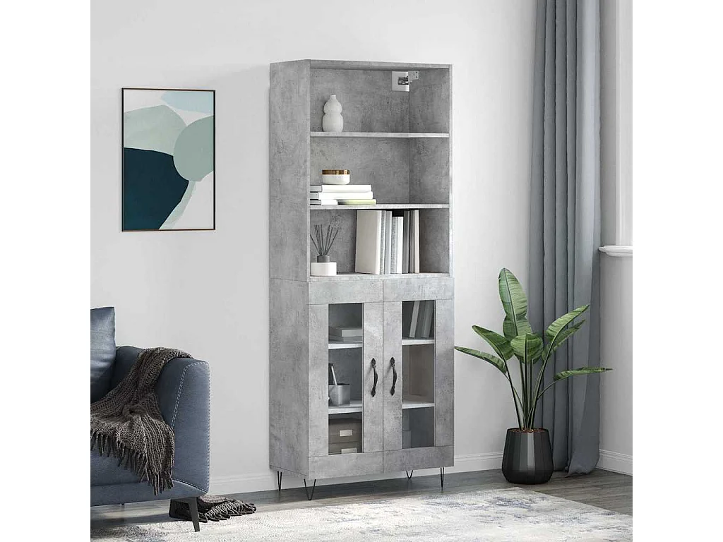 Hoge kast 69,5x34x180 cm bewerkt hout betongrijs