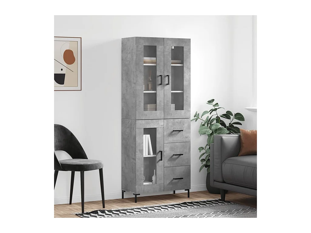 Buffet haut Gris béton 69,5x34x180 cm Bois d'ingénierie