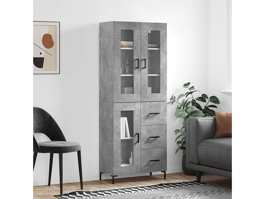 Buffet haut Gris béton 69,5x34x180 cm Bois d'ingénierie