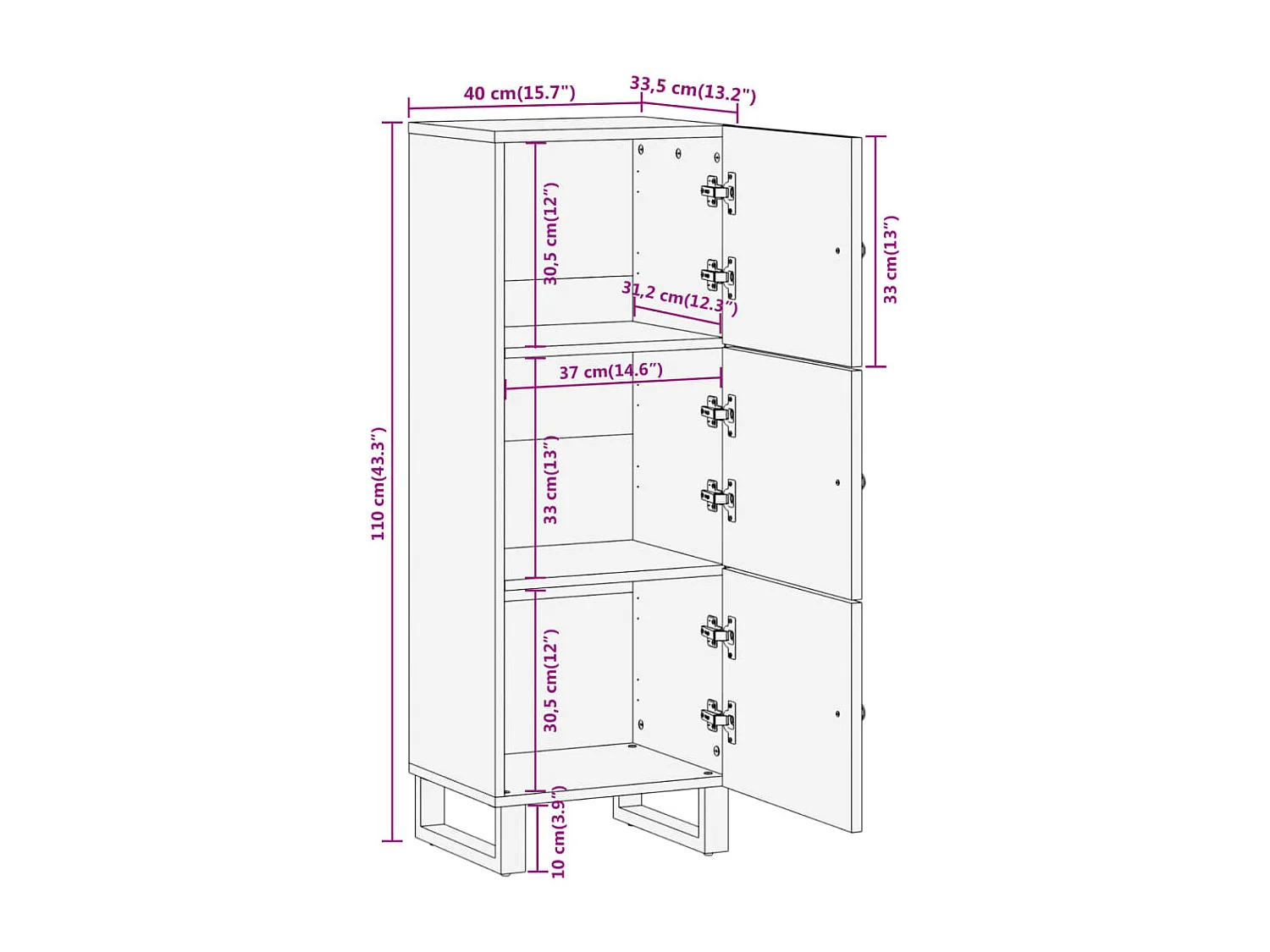Buffet marron et noir 40x33,5x110 cm bois massif de manguier