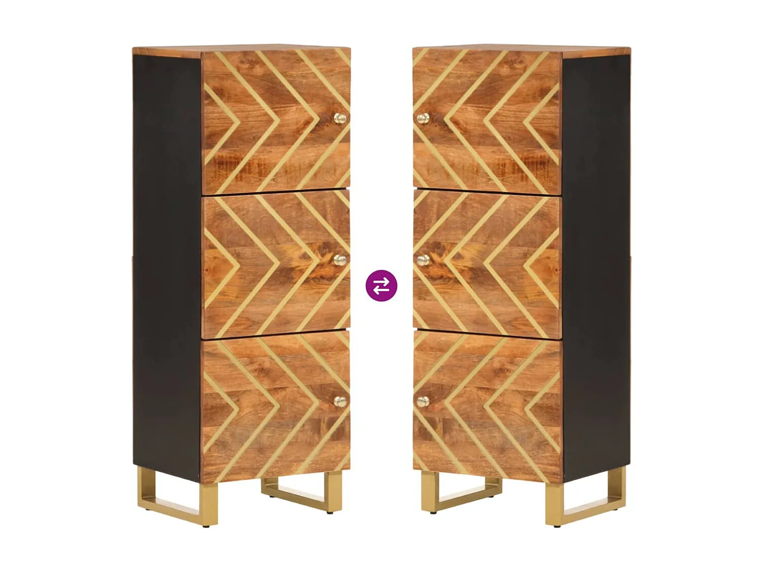 Buffet marron et noir 40x33,5x110 cm bois massif de manguier