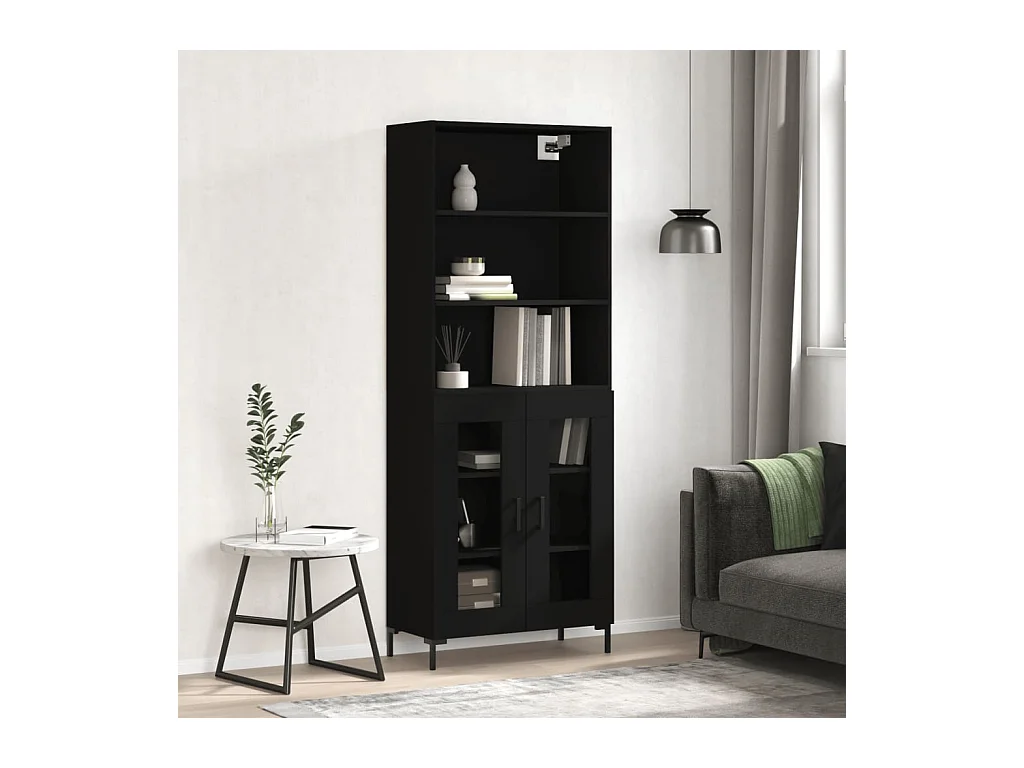 Credenza Nera 69,5x34x180 cm in Legno Multistrato
