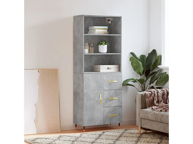 Credenza Grigio Cemento 69,5x34x180 cm in Legno Multistrato