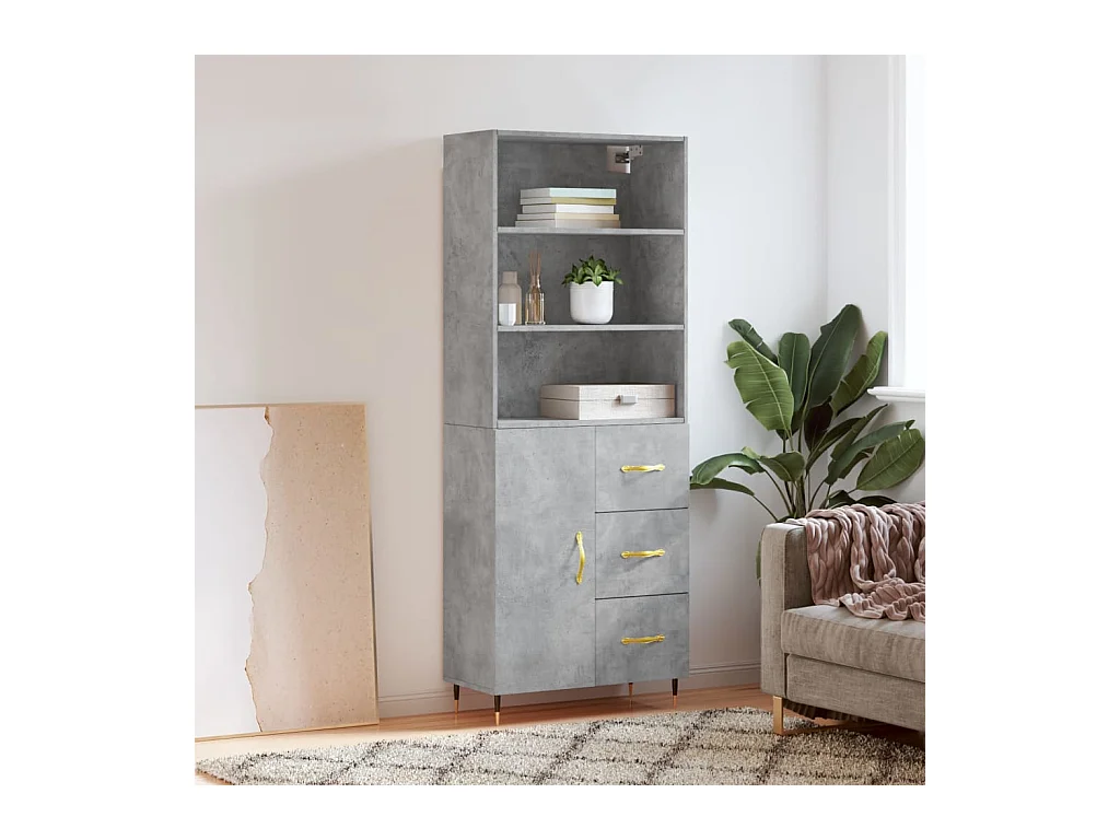 Buffet haut Gris béton 69,5x34x180 cm Bois d'ingénierie