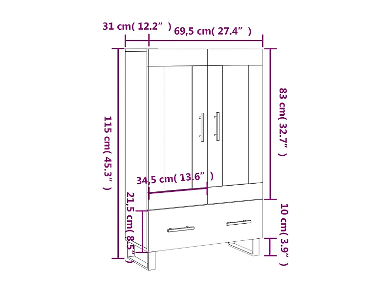Buffet haut sonoma gris 69,5x31x115 cm bois d'ingénierie