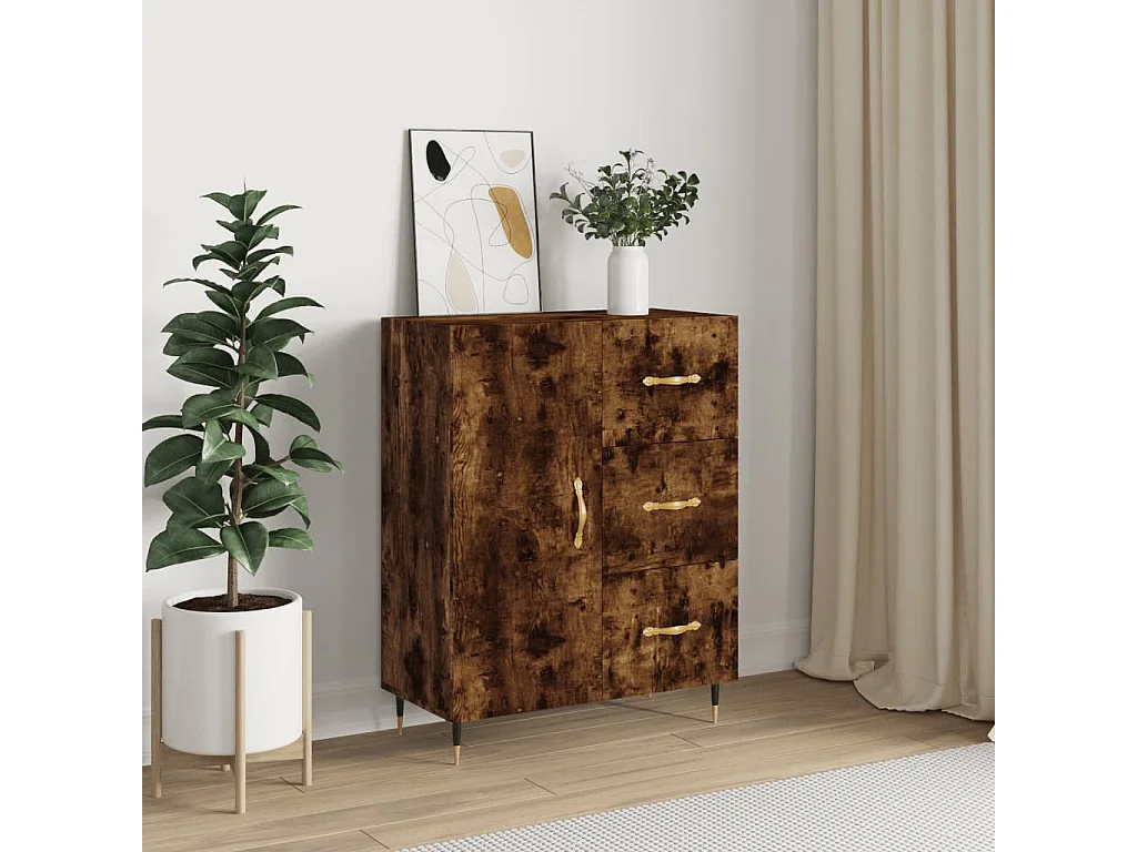 Buffet chêne fumé 69,5x34x90 cm bois d'ingénierie
