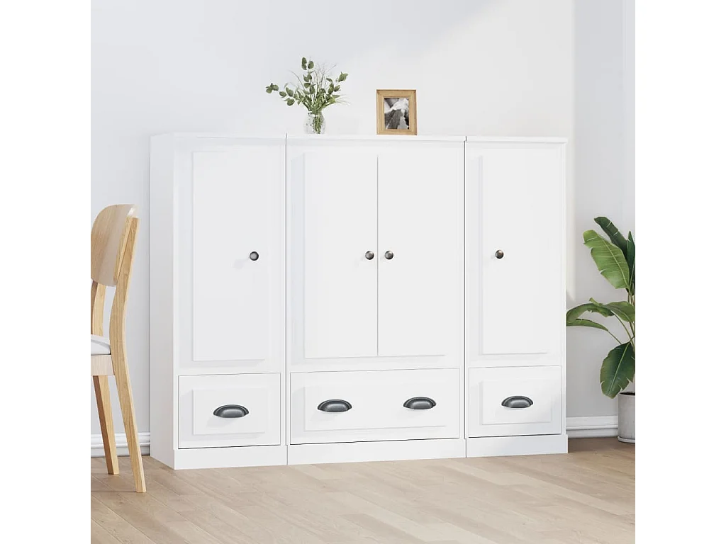 Buffets 3 pcs blanc bois d'ingénierie