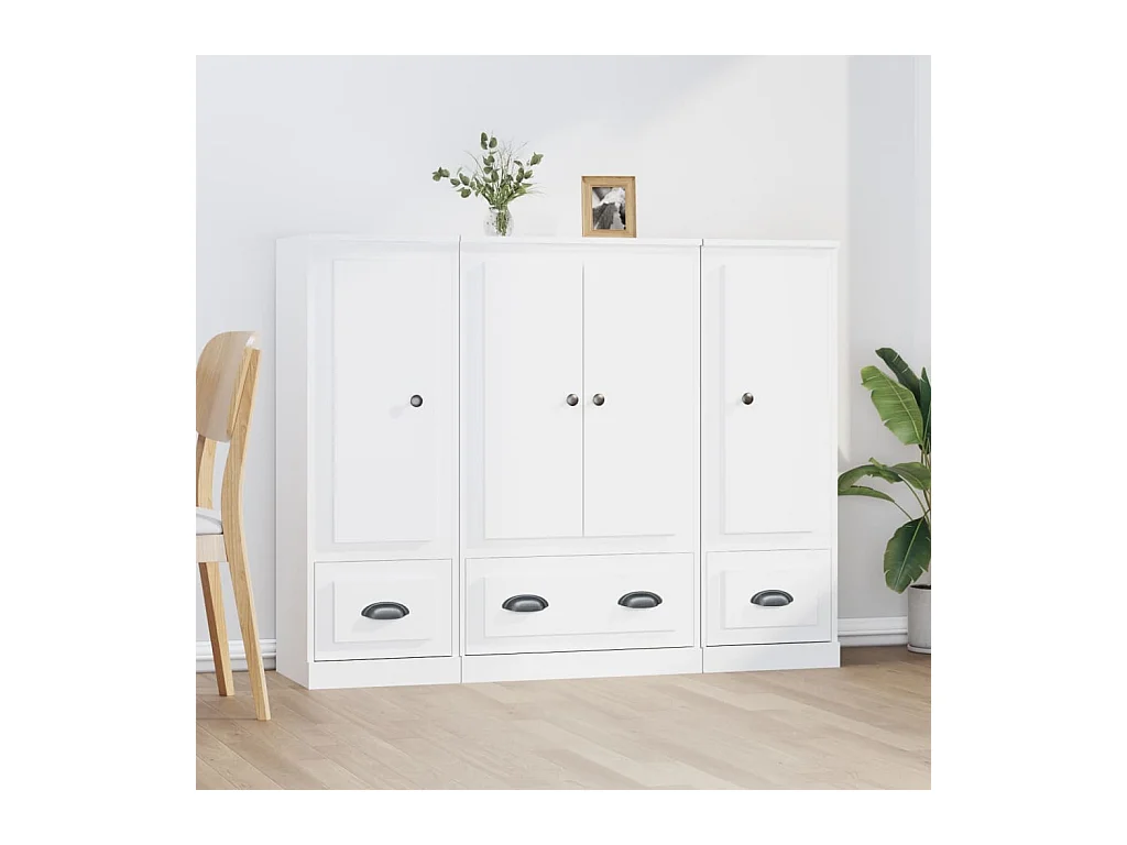 Buffets 3 pcs blanc bois d'ingénierie