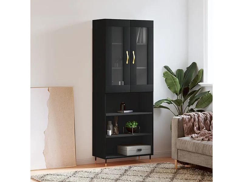 Buffet haut Noir 69,5x34x180 cm Bois d'ingénierie