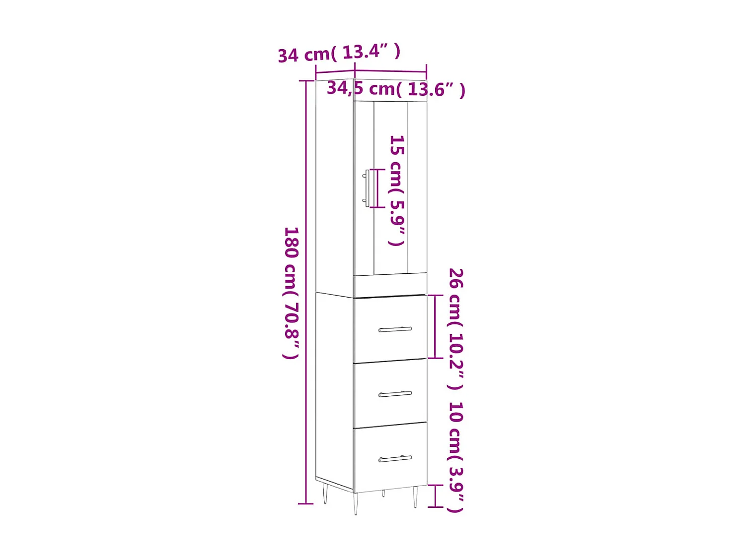 Buffet haut Gris béton 34,5x34x180 cm Bois d'ingénierie