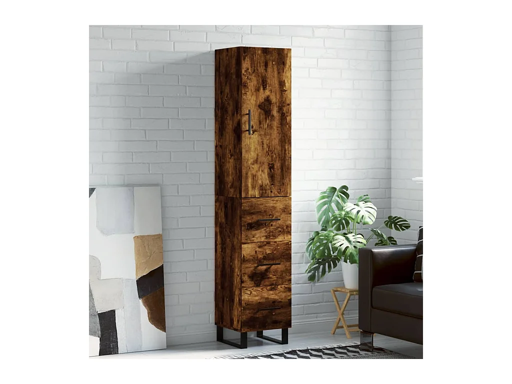 Buffet haut Chêne fumé 34,5x34x180 cm Bois d'ingénierie