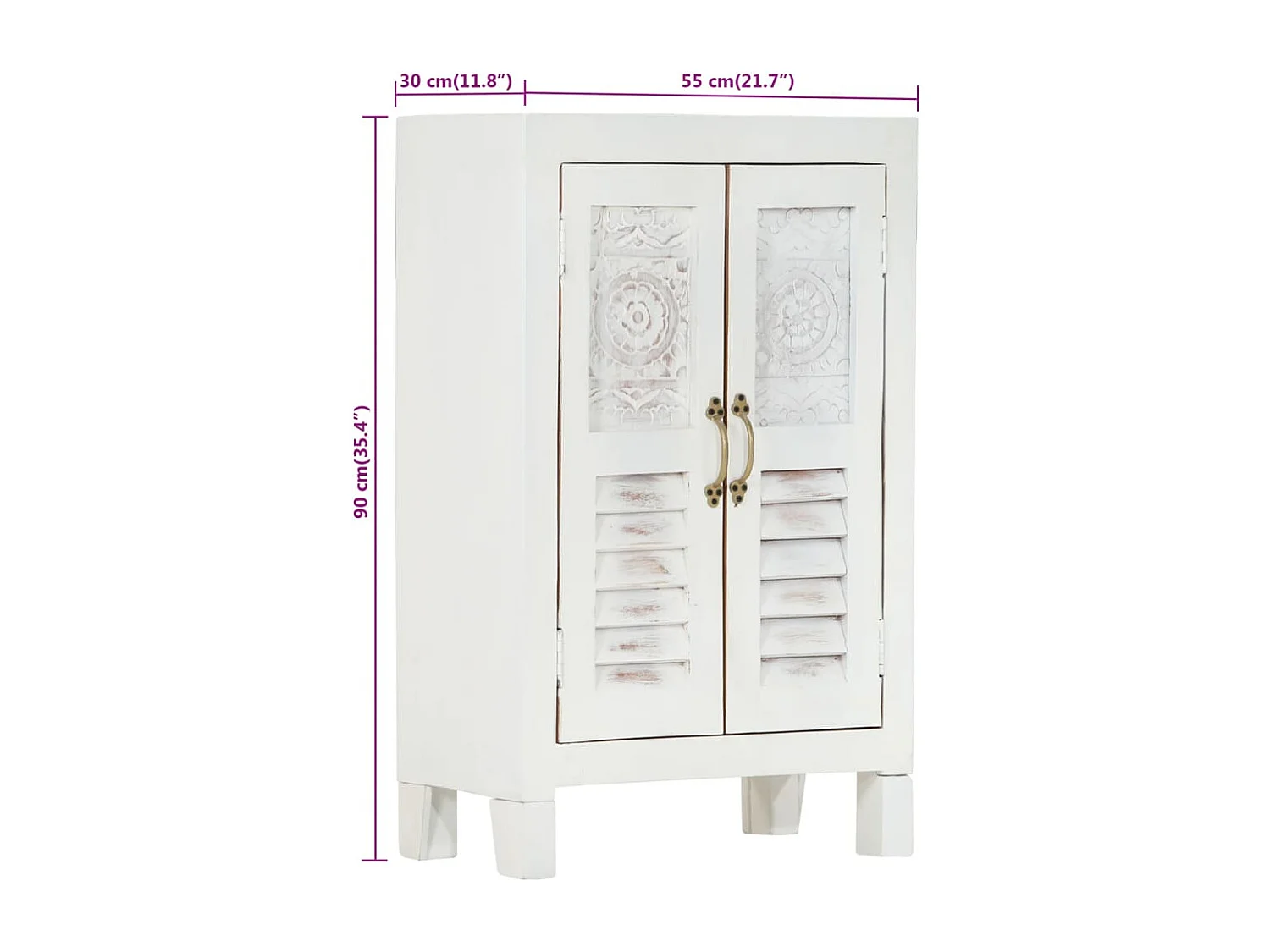 Buffet blanc 55x30x90 cm bois massif d'acacia