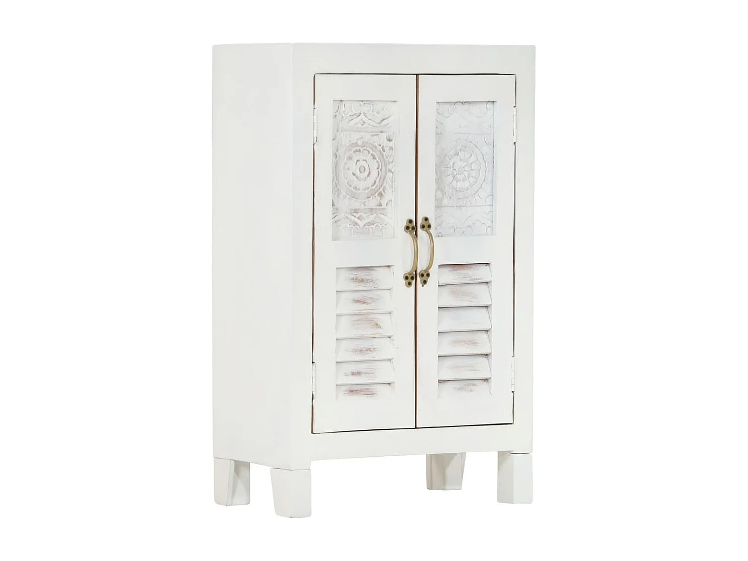 Credenza Bianca 55x30x90 cm in Legno Massello di Acacia