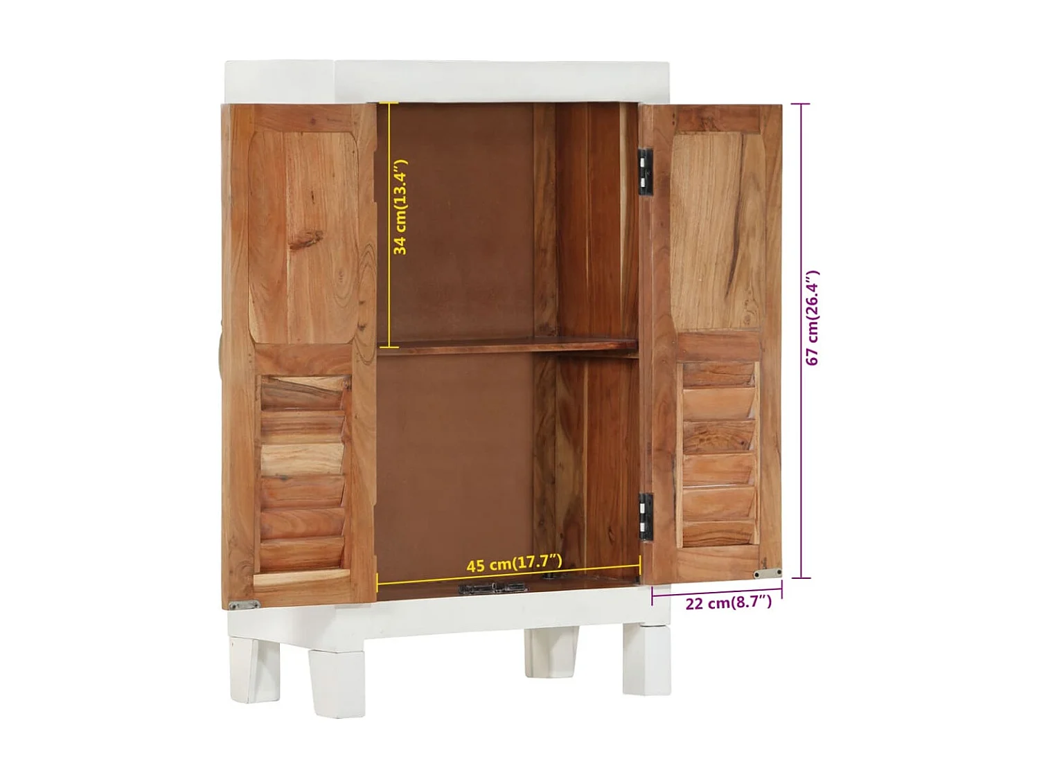 Credenza Bianca 55x30x90 cm in Legno Massello di Acacia