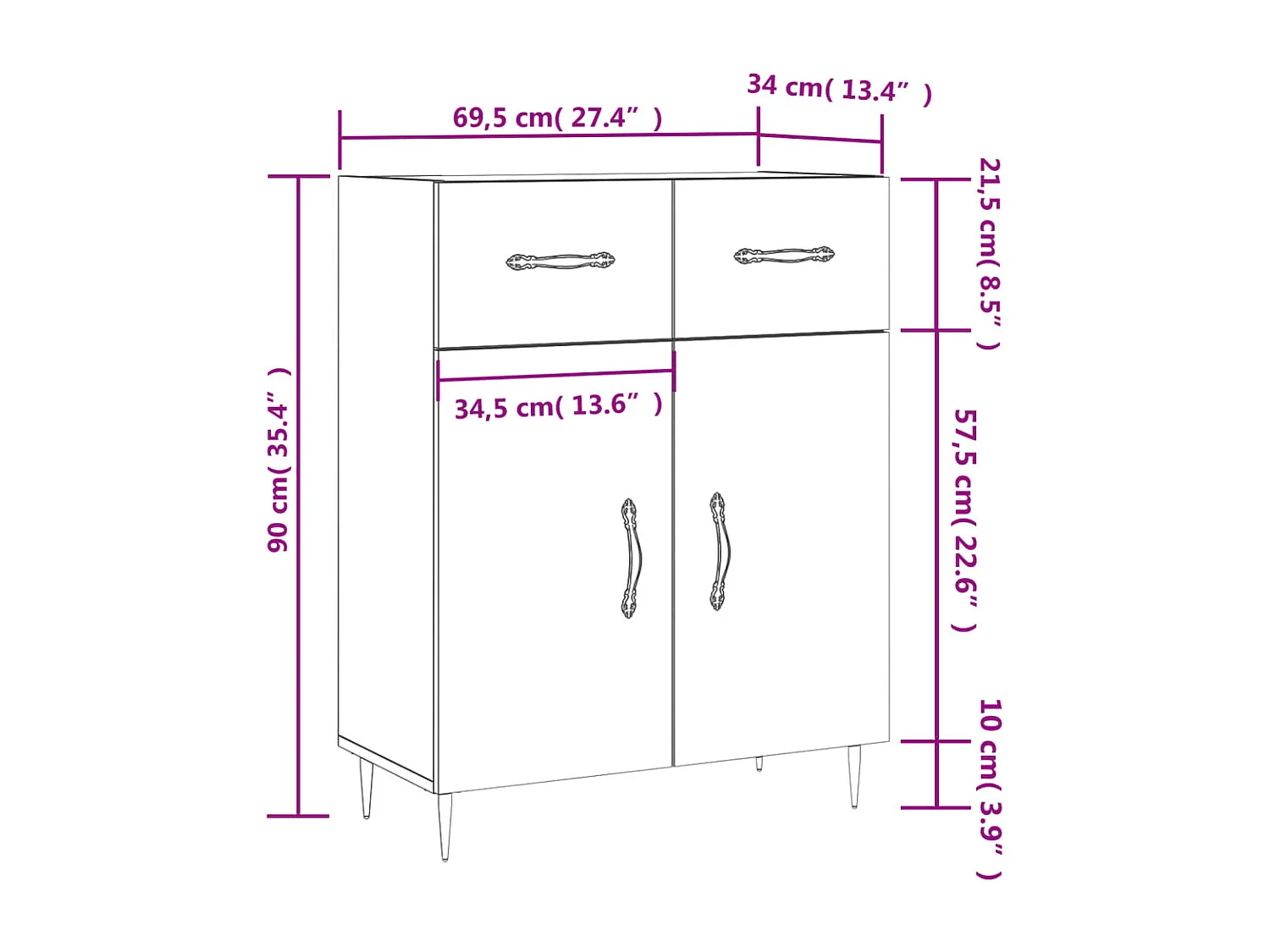 Buffet blanc 69,5x34x90 cm bois d'ingénierie