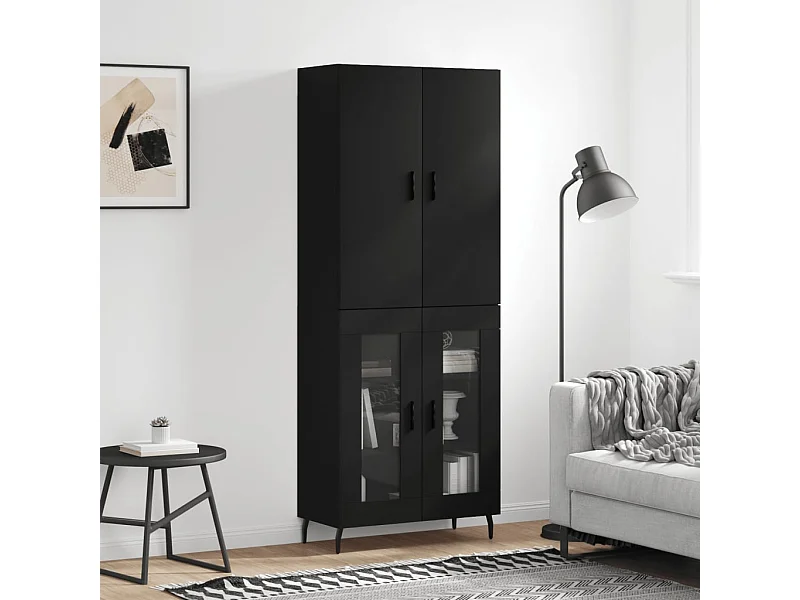 Buffet haut Noir 69,5x34x180 cm Bois d'ingénierie