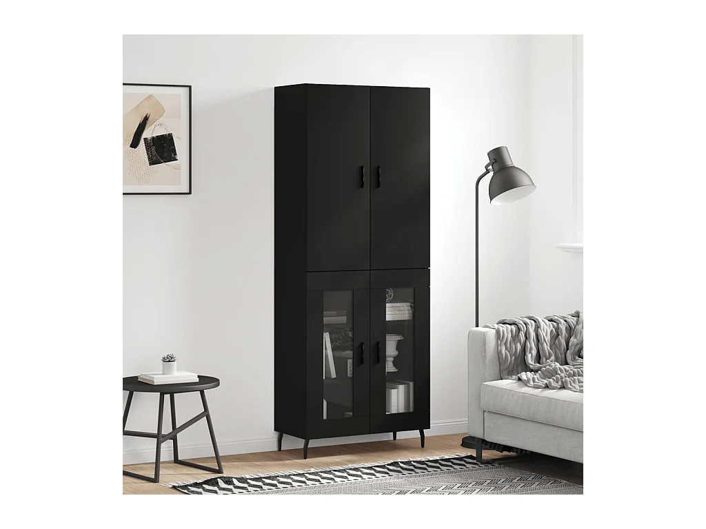 Buffet haut Noir 69,5x34x180 cm Bois d'ingénierie