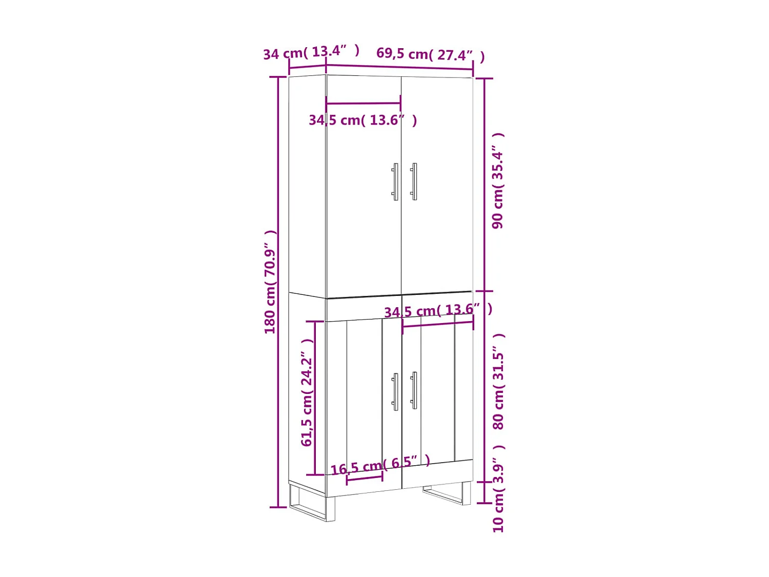 Buffet haut Blanc 69,5x34x180 cm Bois d'ingénierie