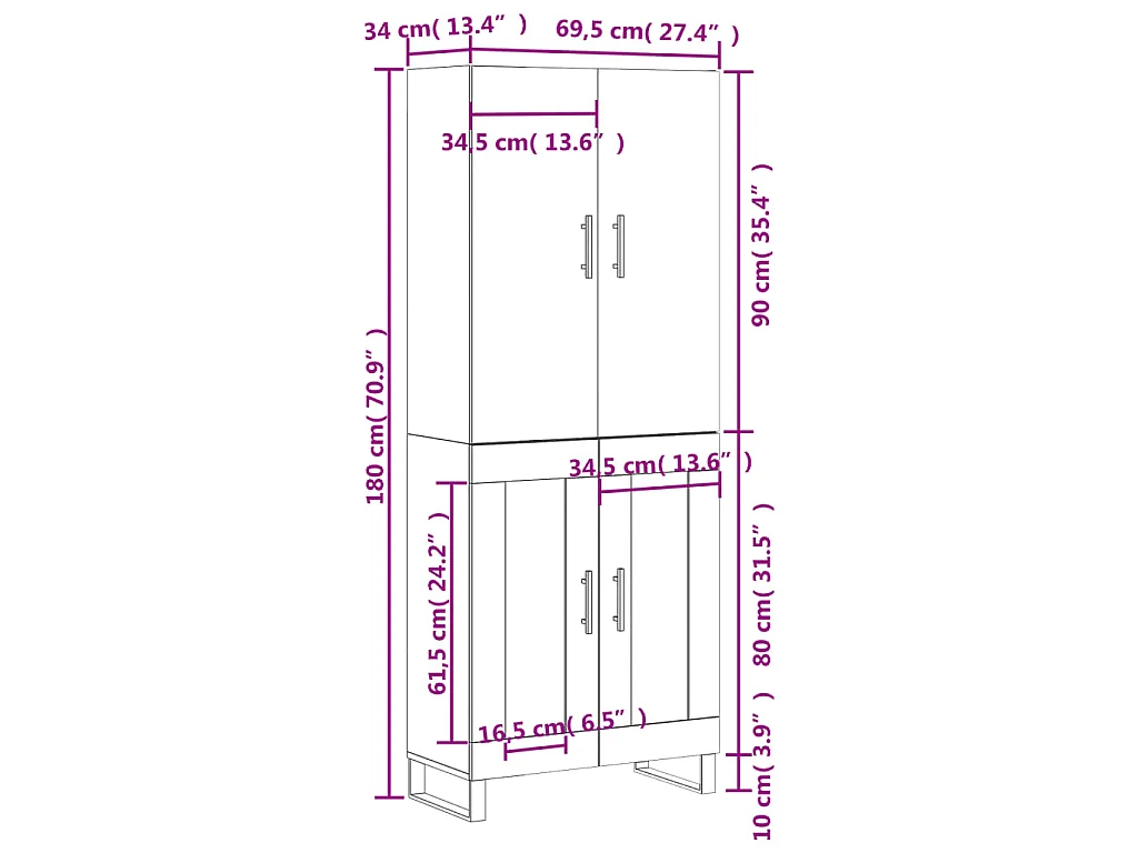 Buffet haut Blanc 69,5x34x180 cm Bois d'ingénierie