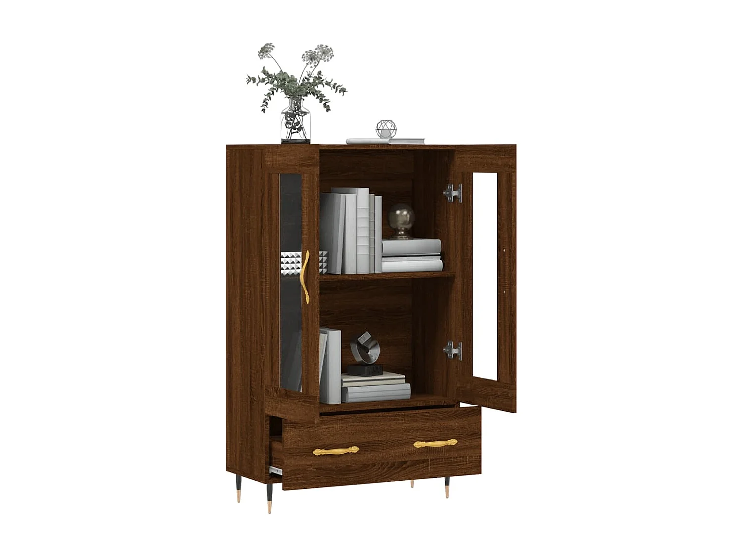 Buffet haut chêne marron 69,5x31x115 cm bois d'ingénierie