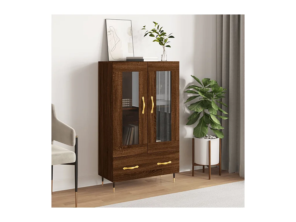 Hoge kast 69,5x31x115 cm bewerkt hout bruin eikenkleur