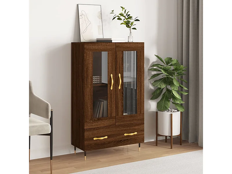 Buffet haut chêne marron 69,5x31x115 cm bois d'ingénierie