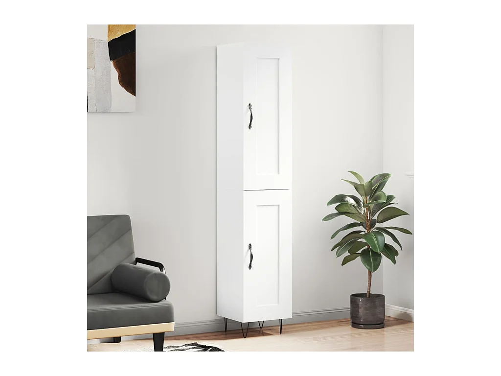 Buffet haut Blanc brillant 34,5x34x180 cm Bois d'ingénierie