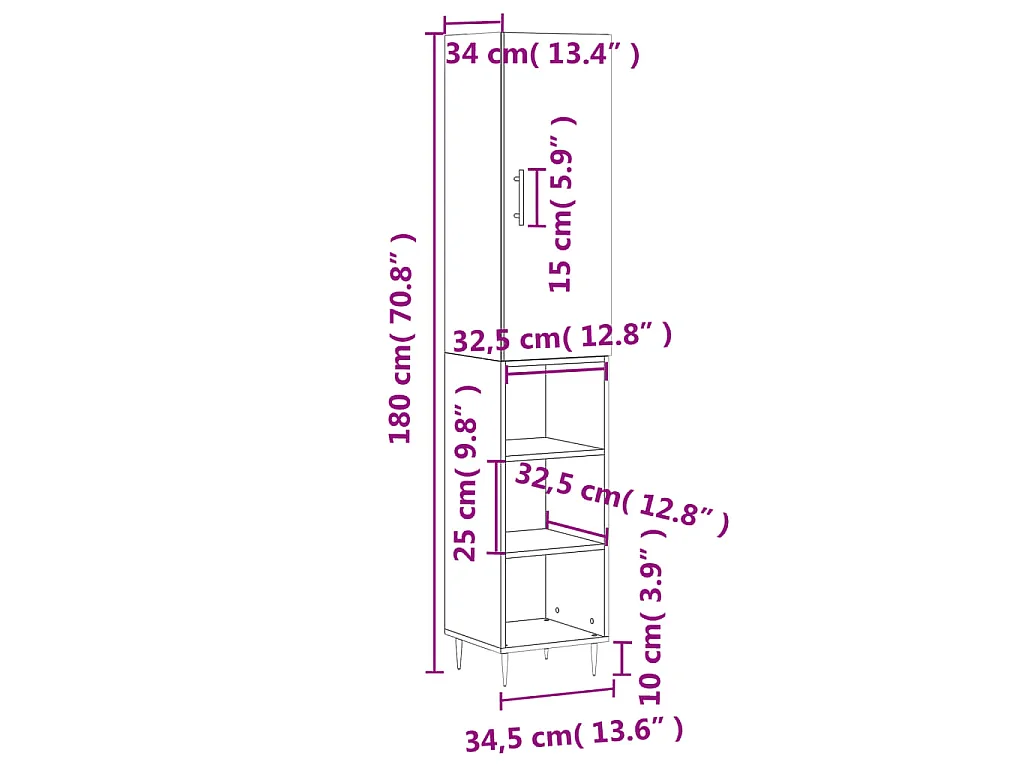 Highboard Betongrau 34,5x34x180 cm Holzwerkstoff