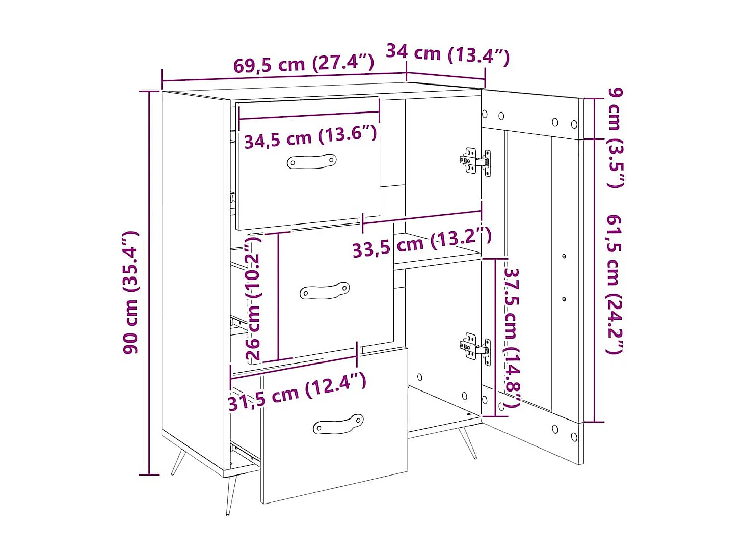 Buffet blanc 69,5x34x90 cm bois d'ingénierie