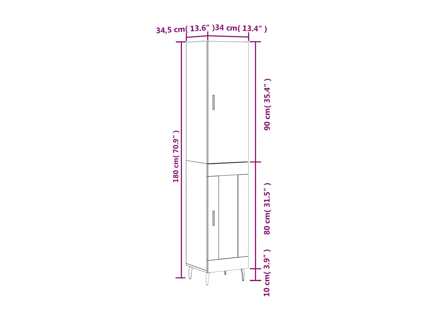 Credenza Grigio Cemento 34,5x34x180 cm in Legno Multistrato