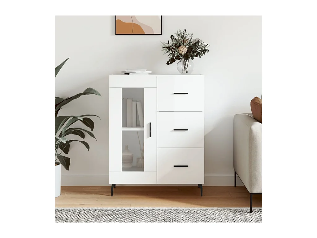 Buffet Blanc brillant 69,5x34x90 cm Bois d'ingénierie