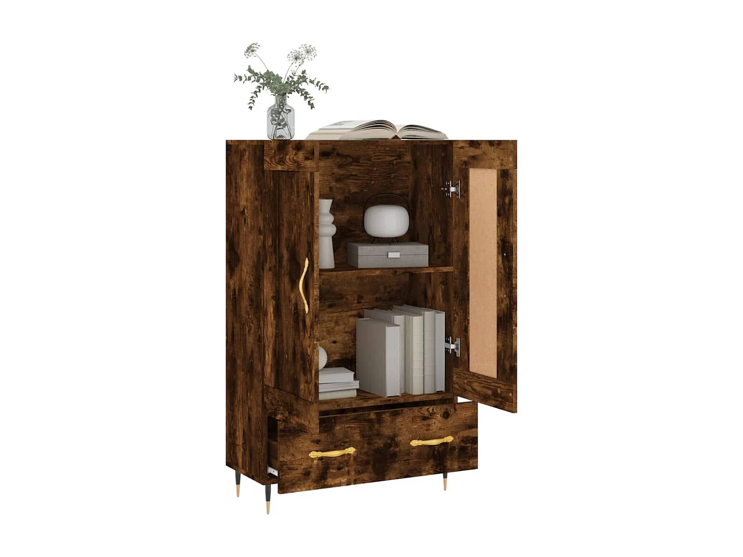 Buffet haut chêne fumé 69,5x31x115 cm bois d'ingénierie